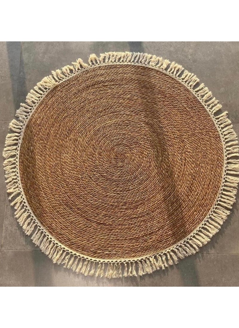 LINGWEI Round Jute Handwoven Braided Rug Vintage Beige Reversible Carpet Boho Farmhouse Decor for Bedroom Living Room & Kitchen  - Image 1