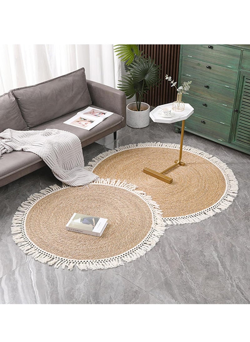 LINGWEI Round Jute Handwoven Braided Rug Vintage Beige Reversible Carpet Boho Farmhouse Decor for Bedroom Living Room & Kitchen  - Image 4