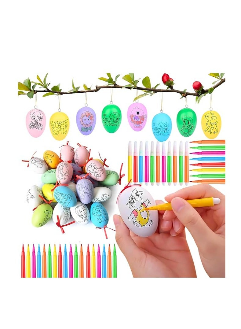 12 Easter Eggs with 48 Color Pens Decorations Kit | DIY Doodling and Decorating Paintable Hanging Fake Eggs - For Girls Boys, pinata Birthday Goodie Bag fillers, Party - Image 1