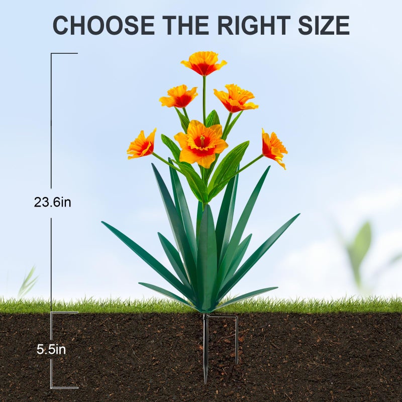 Homight Metal Agave Plant Outdoor Decoration Outdoor Garden Decoration Daffodils Flowers Mexican Yard Art Daffodils Flowers Decorative Garden Gift (2 Big Orange Daffodil) - Image 5