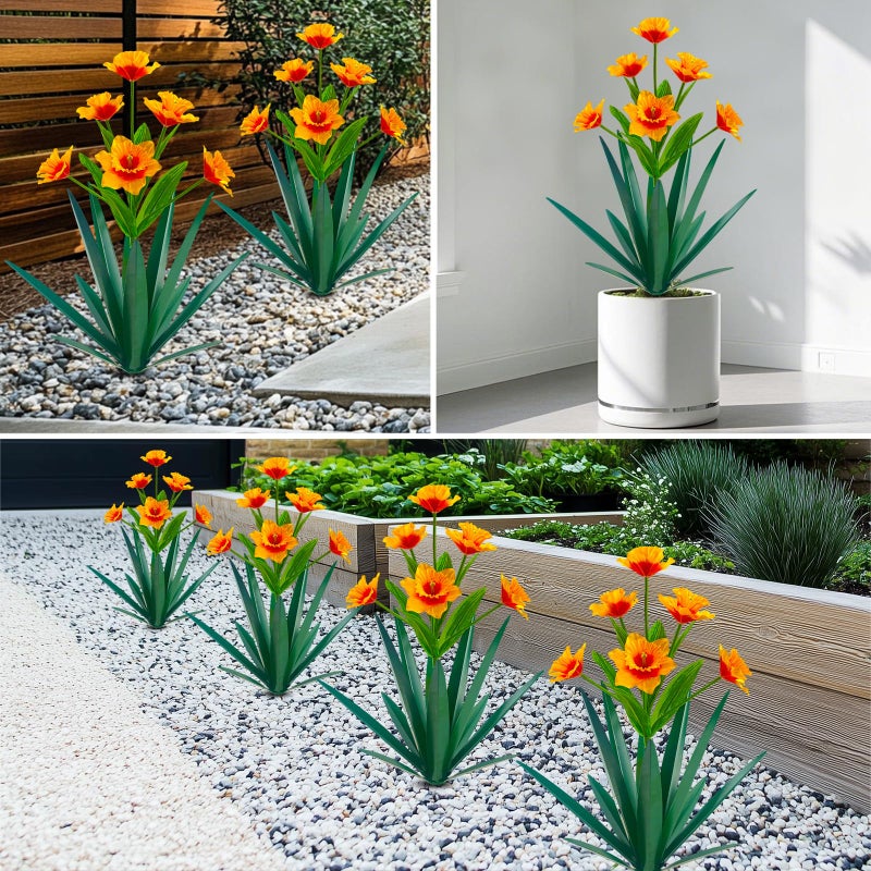 Homight Metal Agave Plant Outdoor Decoration Outdoor Garden Decoration Daffodils Flowers Mexican Yard Art Daffodils Flowers Decorative Garden Gift (2 Big Orange Daffodil) - Image 3