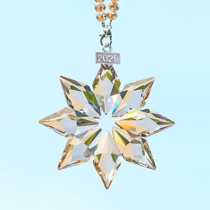 Generic Big octagonal crystal snowflake car pendant decoration hanging rearview mirror car pendant cross-border delivery Champagne color