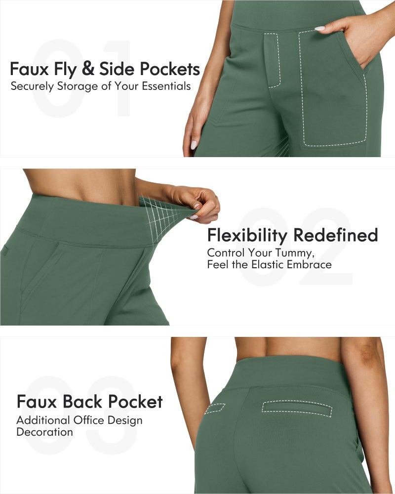 G4Free Pants for Women Fashion Trendy Fall Pants Dress Work Trouser Pants Wide Leg Yoga Leggings with Pockets(Dark Forest Green,L,Regular) - Image 4