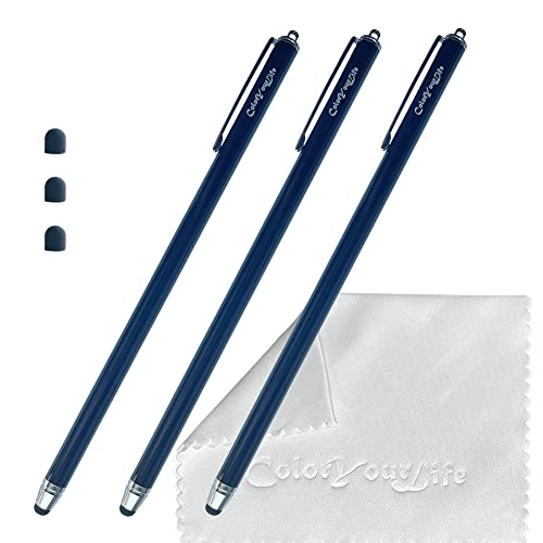 ColorYourLife Bundle of 3-Pack 7.3" Extra Long Thin Tip High Precision Universal Capacitive Stylus Pens for Touch Screens and Microfiber Cloth (Black) - Image 1