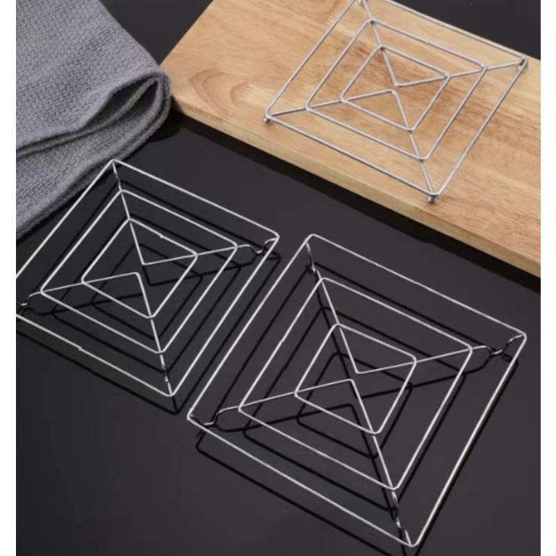 Prostuff.in® Kitchen Cooking Square Hot & Cold Pot Stand with Food Steamer Rack Stand Holder for Kitchen Organizer (Large Size:16x16cm), Silver Color 1 Pcs - Image 3