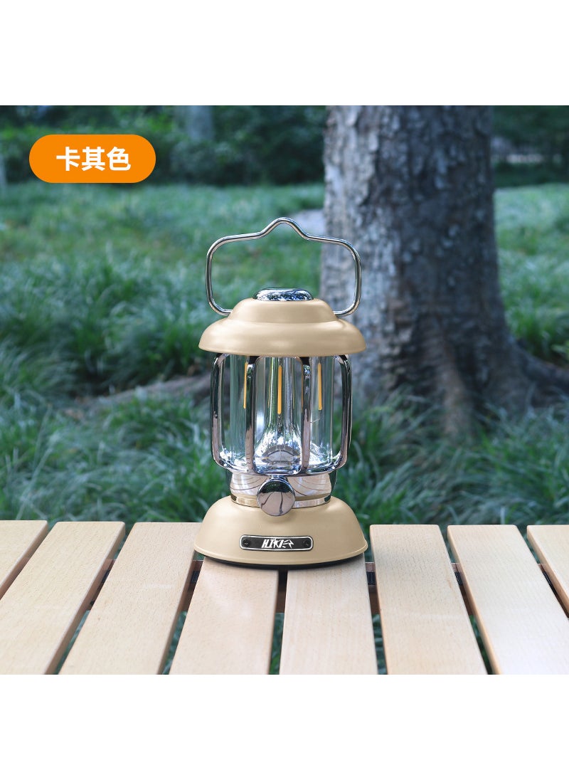 Generic Outdoor Camping Tent Light Long Battery Life Vintage Lantern Waterproof Portable Multi-functional Camping Lamp Khaki [built-in 4400 mA + charging cable] Battery Life 6-20 hours 
