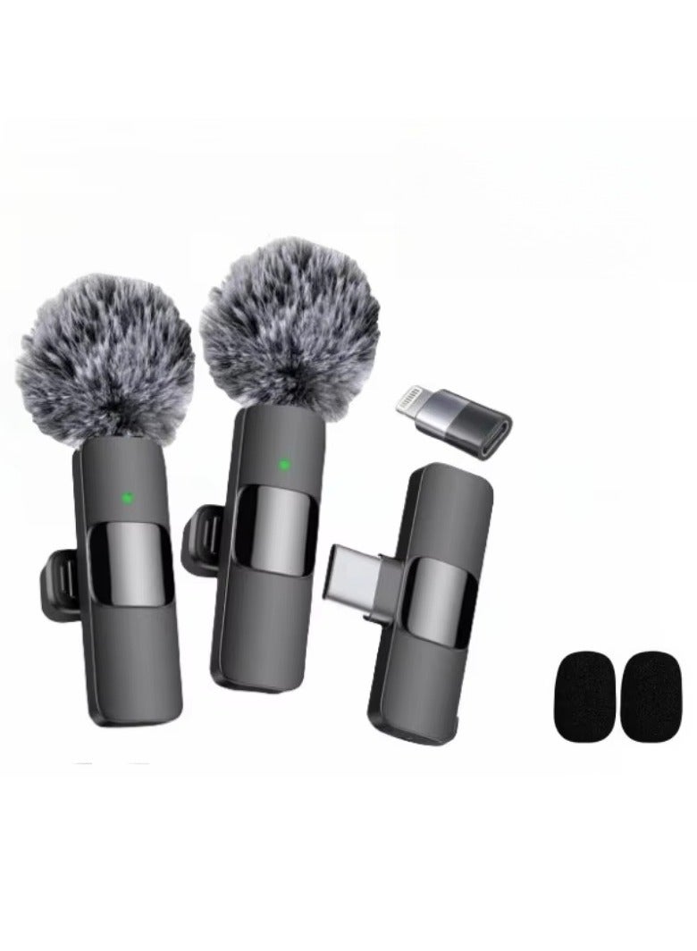 Wireless Lavalier Microphone for Type-C Phones - Plug and Play Wireless Microphone with 2 Microphones, Pair of Fur Balls. For USB-C Android Phones and iPhones Video Recording - Interviews - Vlog - Auto Sync and Noise Reduction - 2.4 GHZ  - Image 1