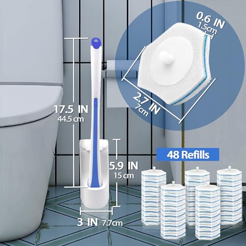 JEHONN Disposable Toilet Brush with 48 Wand Cleaner Refills, Wall Mounted Toilet Bowl Brush Holder Set, Bathroom Cleaning System for Sink Bathtub Wash Basin (Blue) - Image 3