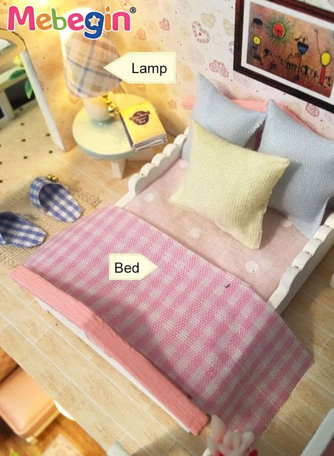 MEBEGIN 2 Layers DIY Miniature Dollhouse Kit Villa model with Garden, 3D Wooden Mini DIY Doll House Accessories with Furniture for Kids Teens Adults Gift Pink - Image 5