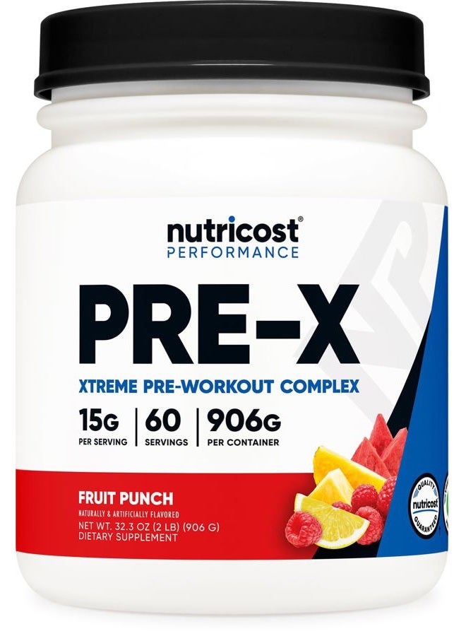 Nutricost Pre-X Xtreme Pre-Workout Complex Powder, Fruit Punch, 60 Servings, Vegetarian, Non-GMO and Gluten Free  - Image 1