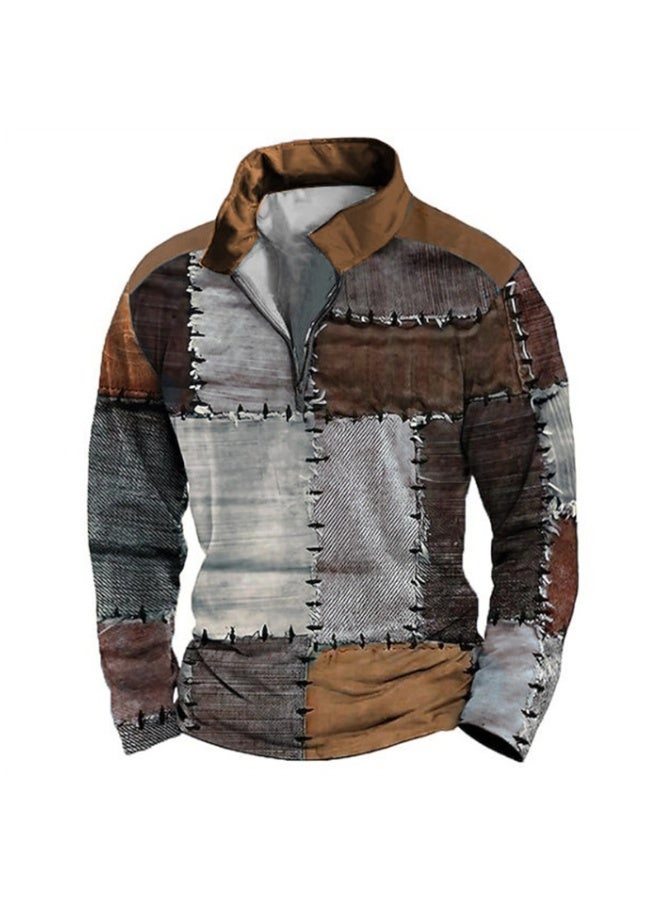 نيبمينينت نيبيمنينت للرجال بلوزة غير رسمية فضفاضة بتصميم ثلاثي الأبعاد وطبعة رقمية بحرية، بأكمام طويلة وياقة مرتفعة ونمط نصف سحاب. - Image 1