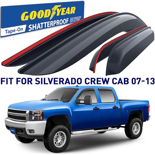 Goodyear Shatterproof Window Deflectors for Trucks Chevrolet Silverado/GMC Sierra 2007-2013 Crew Cab, Tape-on Rain Guards, Window Visors, Vent Deflector, Vent Visor, Truck Accessories, 4 pcs- GY003100 - Image 2