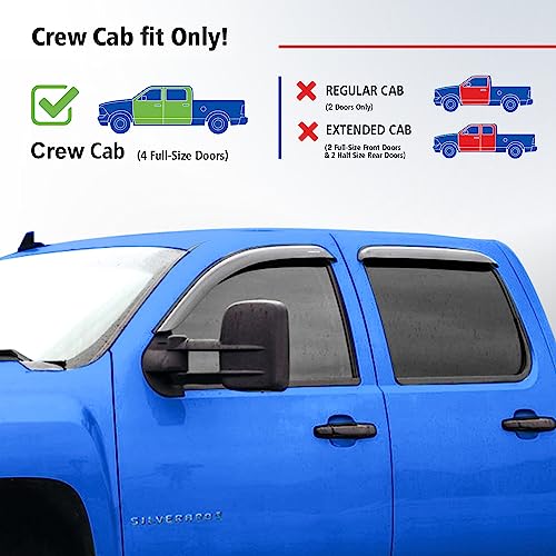 Goodyear Shatterproof Window Deflectors for Trucks Chevrolet Silverado/GMC Sierra 2007-2013 Crew Cab, Tape-on Rain Guards, Window Visors, Vent Deflector, Vent Visor, Truck Accessories, 4 pcs- GY003100 - Image 3