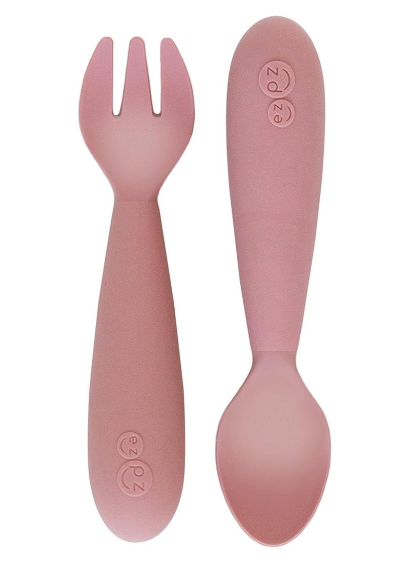 ezpz Baby Mini Fork And Spoon Set, Kids Cutlery Set With Case - 12M+ - Blush  - Image 1