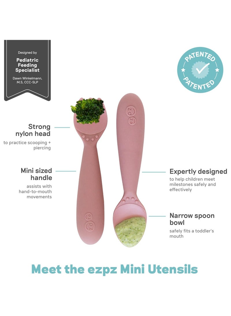 ezpz Baby Mini Fork And Spoon Set, Kids Cutlery Set With Case - 12M+ - Blush  - Image 3