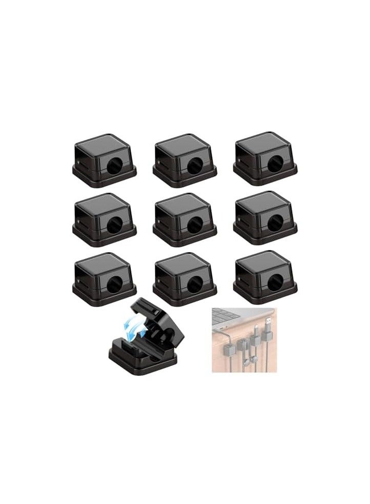 erorex 10-Pack Cable Cord Organizer Cable Holder Clips for Cable Management, Adhesive Cord Holder for Kitchen Appliances Wall Office Desk Phone Charging Wire Keeper (10, Black) - Image 1