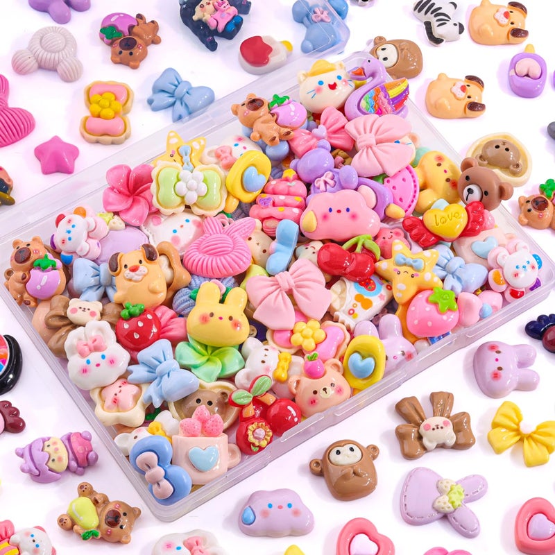 Glitzest 60Pcs Mixed Dark Colors Charms Assorted Cute Embellishments, Kawaii Accessories,Candy Heart Bear Bulk Flatback Resin Ornament for Phone Junk Cases,Nail Art Design,Crafting Scrapbooking & DIY Decor - Image 1