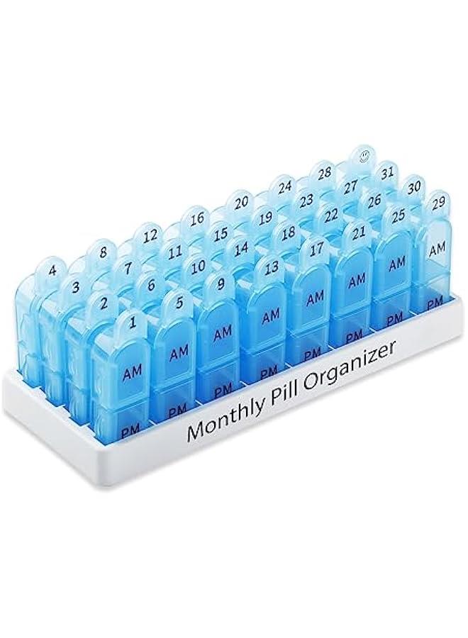 Arabest Monthly Pill Organizer 2 Times a Day, 30 Day Pill Box AM PM with Separate Container, One Month Medicine Case Twice a Day to Hold Vitamins, Supplements and Medication (Blue)  - Image 1