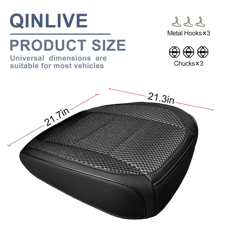 Qinlive 1 Pack Black Ventilated Bottom Car Seat Cover, 3D Air Mesh Breathable Front Leather Car Seat Protectors, Universal Fit Automotive Comfortable Seat Cushion with Storage Pocket for Car Truck SUV - Image 2