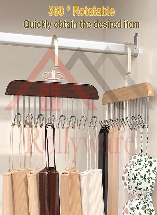 ROLLYWARE Wooden Belt Hanger for Closet with 8 Hooks, Sturdy Wooden Non-Slip Belt Holder for Wardrobe Space Saving Organizer Rotating Display Belt Rack for Bra Hat Tank Tops (Brown, 1) - Image 4