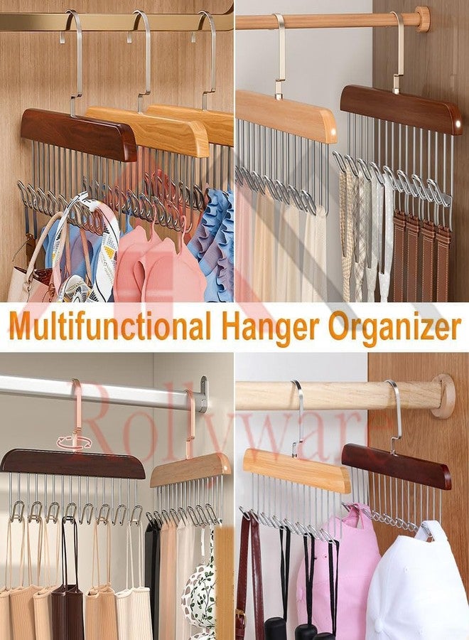 ROLLYWARE Wooden Belt Hanger for Closet with 8 Hooks, Sturdy Wooden Non-Slip Belt Holder for Wardrobe Space Saving Organizer Rotating Display Belt Rack for Bra Hat Tank Tops (Brown, 1) - Image 3