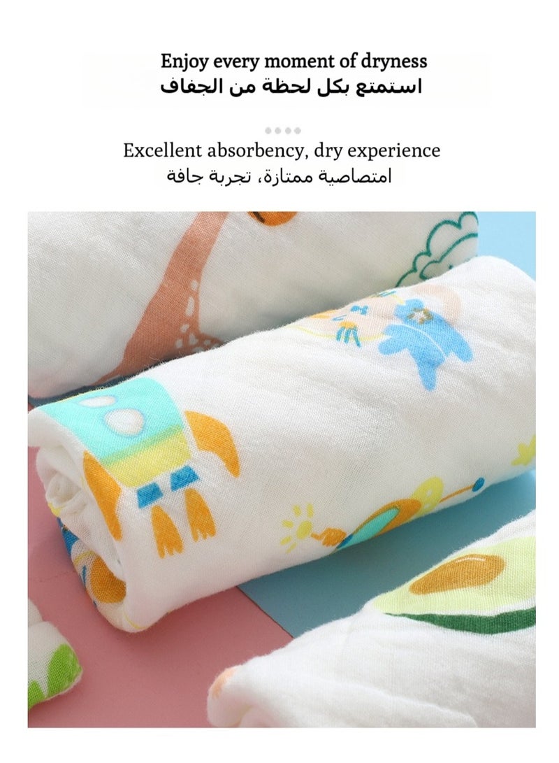 Set of 3 Baby Muslin Washcloths 50cm(19.6")*25cm(9.8") - Random Assorted Patterns, Soft and Absorbent  - Image 5