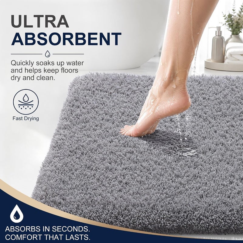 OLANLY Microfiber Bathroom Rugs 30x20, Soft Highly Absorbent Bath Mat, Grey | Quick-Dry & Non-Slip Bath Carpet - Image 4
