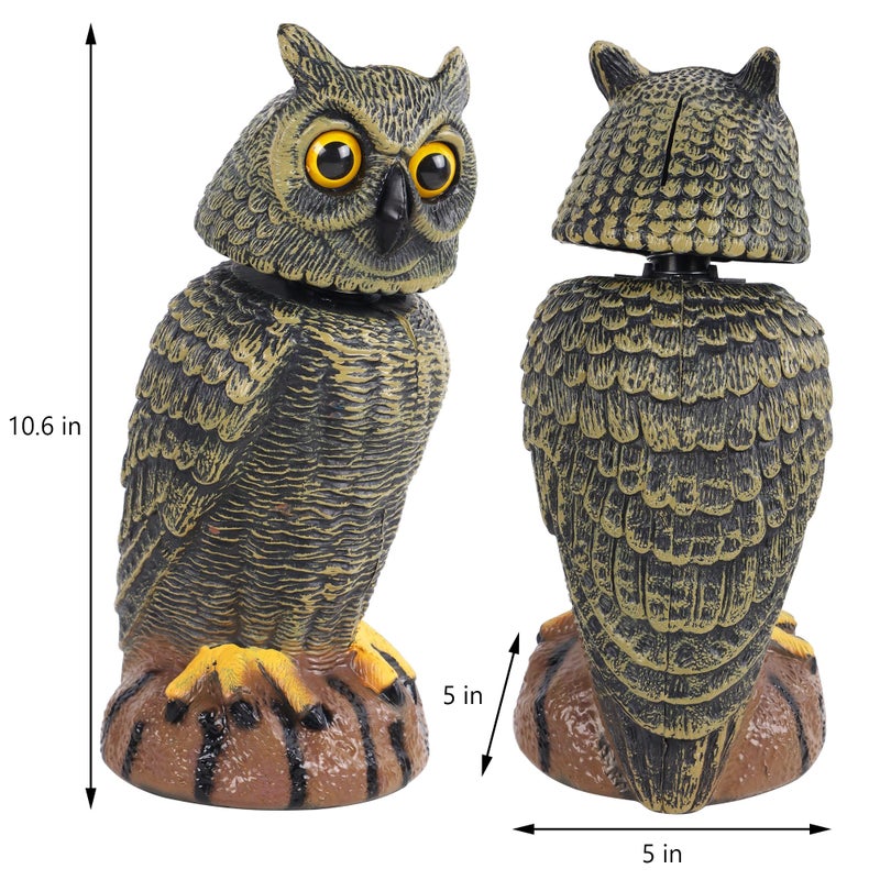 Hausse 2 Pack Bird Scarecrow Fake Owl Decoy Sculpture, 10.6 Inch Height Golden Rotating Head Plastic Owl Bird Deterrents, Nature Enemy Horned Pest Repellent for Outdoor Garden Yard - Image 3
