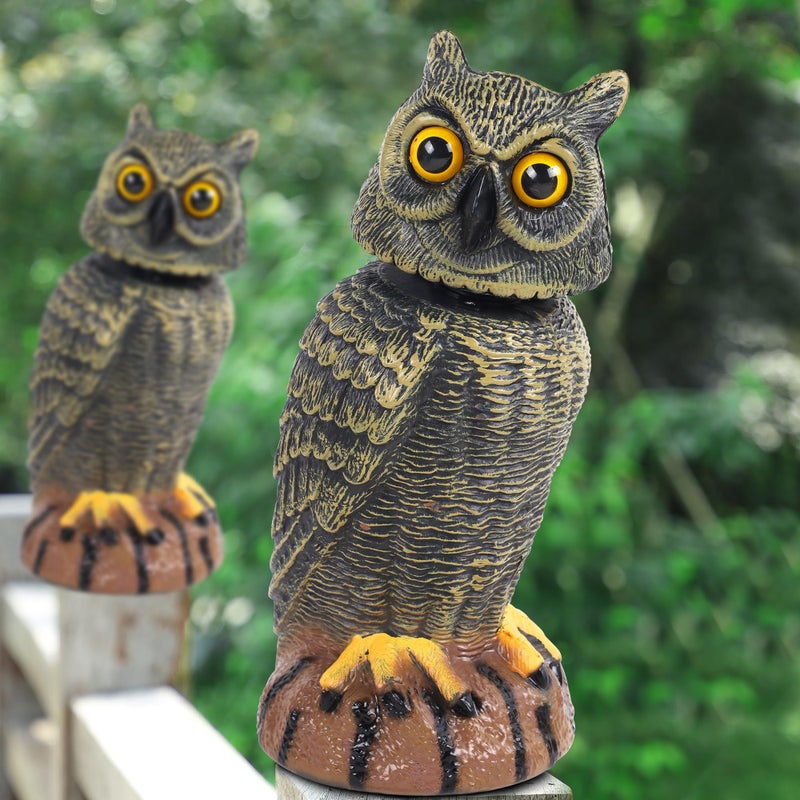 Hausse 2 Pack Bird Scarecrow Fake Owl Decoy Sculpture, 10.6 Inch Height Golden Rotating Head Plastic Owl Bird Deterrents, Nature Enemy Horned Pest Repellent for Outdoor Garden Yard - Image 4
