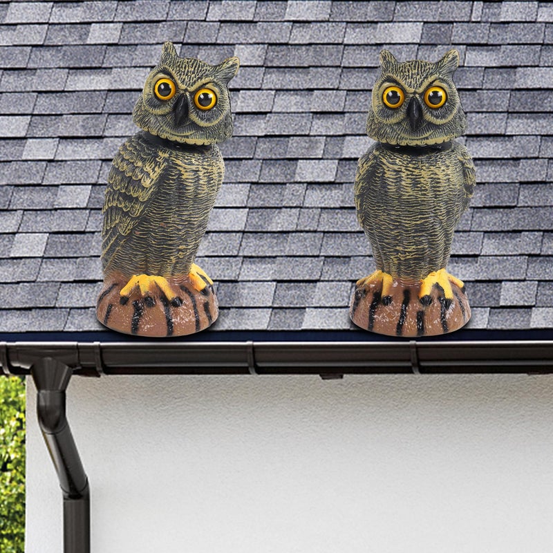 Hausse 2 Pack Bird Scarecrow Fake Owl Decoy Sculpture, 10.6 Inch Height Golden Rotating Head Plastic Owl Bird Deterrents, Nature Enemy Horned Pest Repellent for Outdoor Garden Yard - Image 5