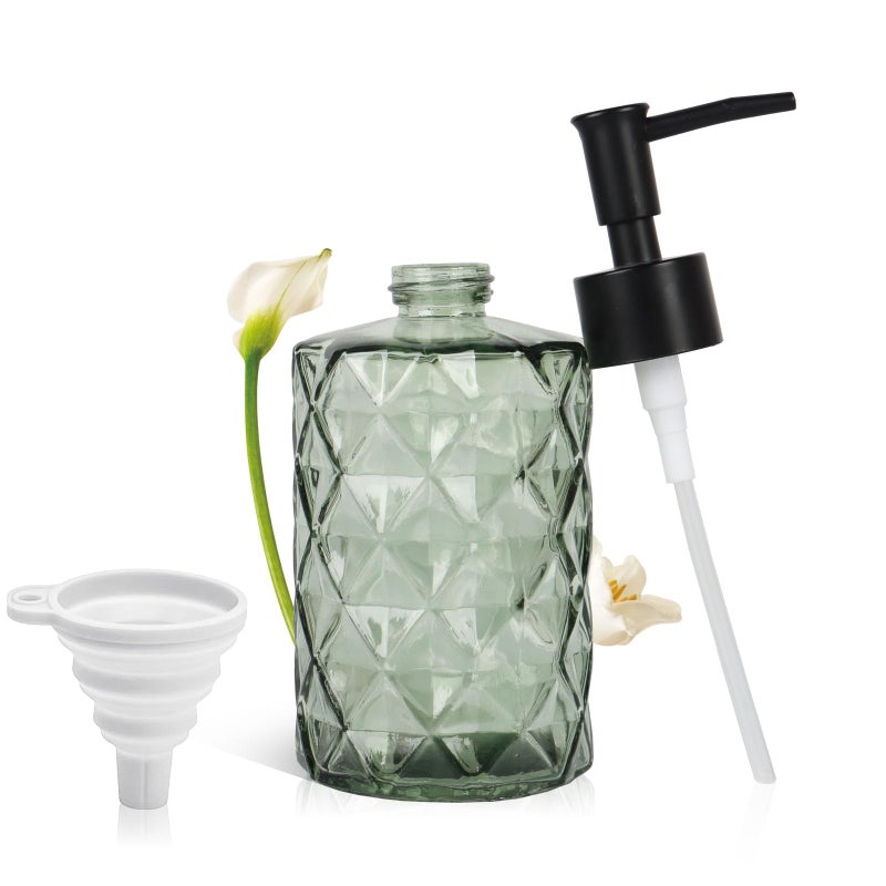 Green Glass Soap Dispenser 11 Oz330ml Liquid Hand Lotion Dispenser Set for Kitchen Sink and Bathroom Dish Soap Dispenser Set Lotion Glass Lotion Bottles with Black Pump Army Green