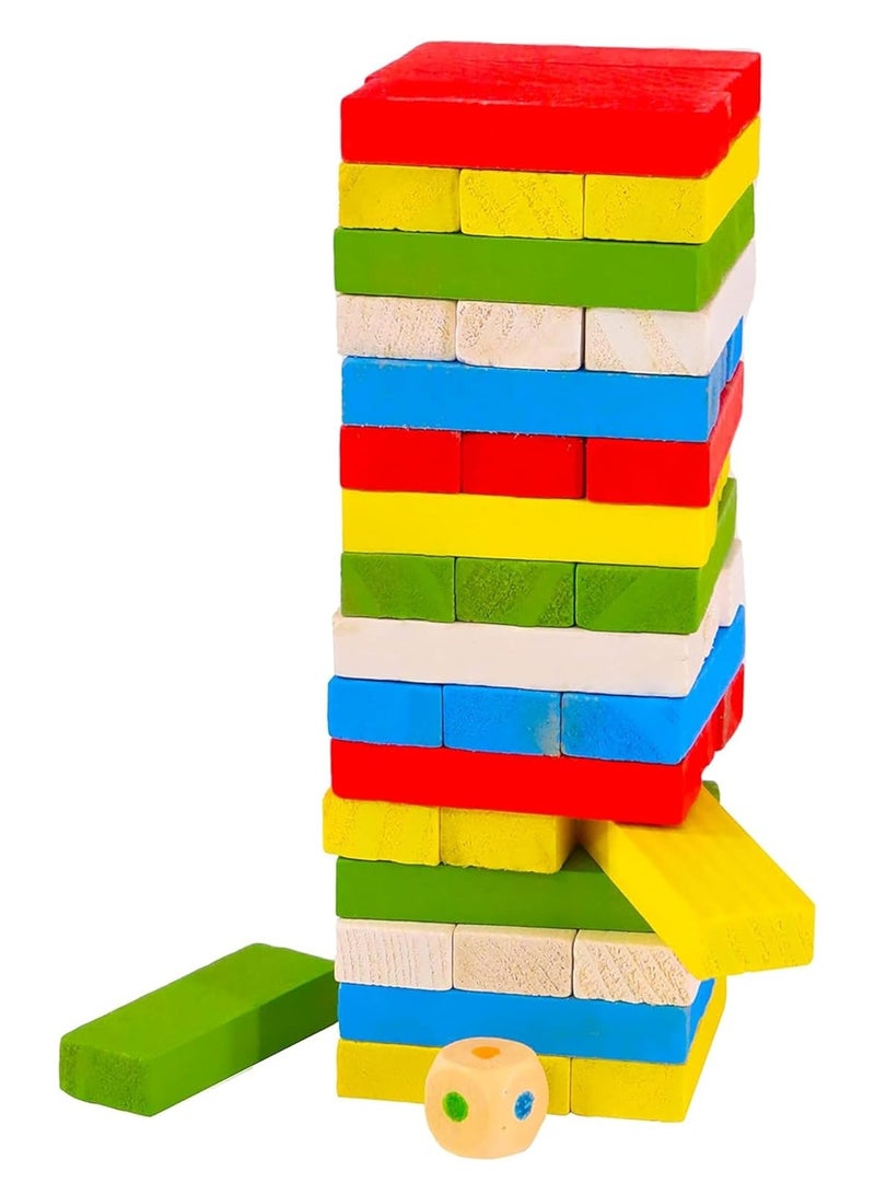 Rainbow Wooden Stacking Tumbling Tower Dice, be used as Building Blocks or Tumbling Dominoes, Promotes Fine Motor Skills and Patience, Educational Family Fun Games, 48 Pieces- 27 x 8 cm - Image 1