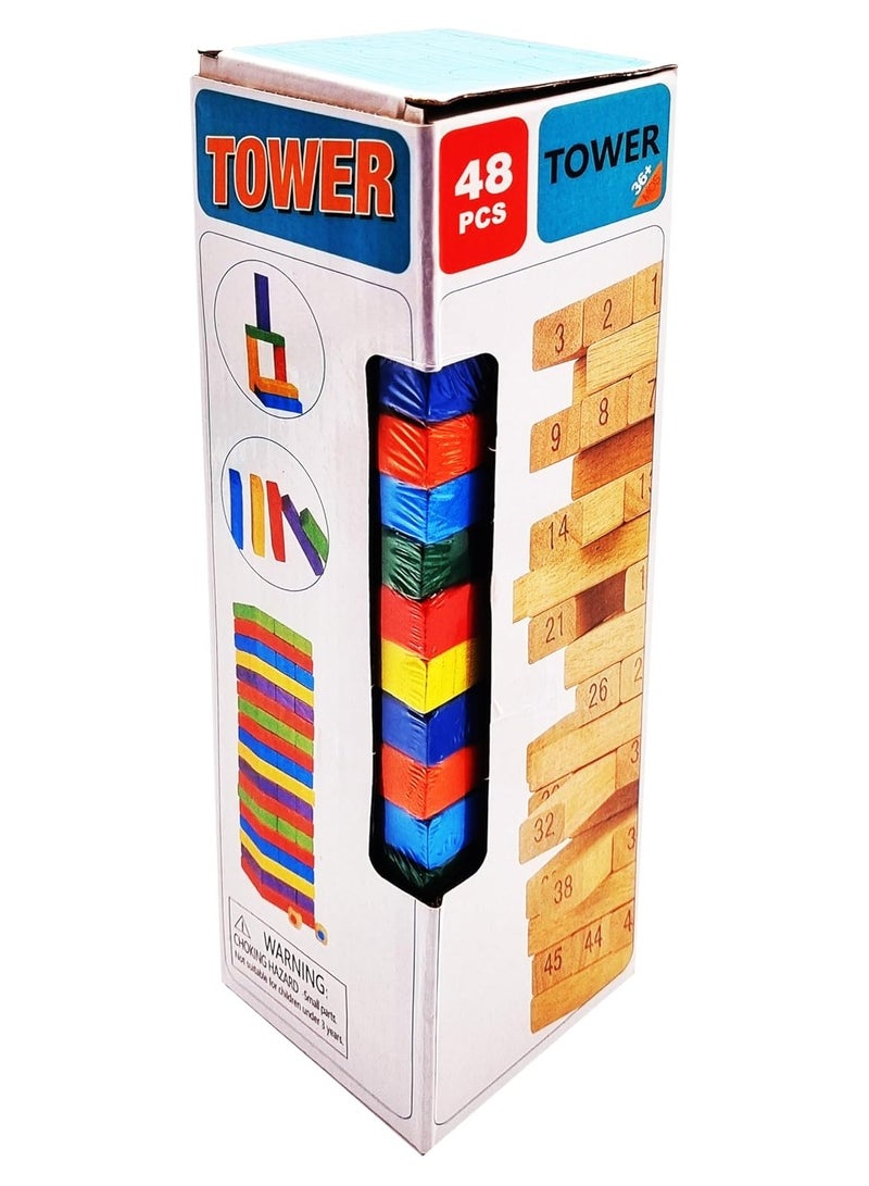 Rainbow Wooden Stacking Tumbling Tower Dice, be used as Building Blocks or Tumbling Dominoes, Promotes Fine Motor Skills and Patience, Educational Family Fun Games, 48 Pieces- 27 x 8 cm - Image 3