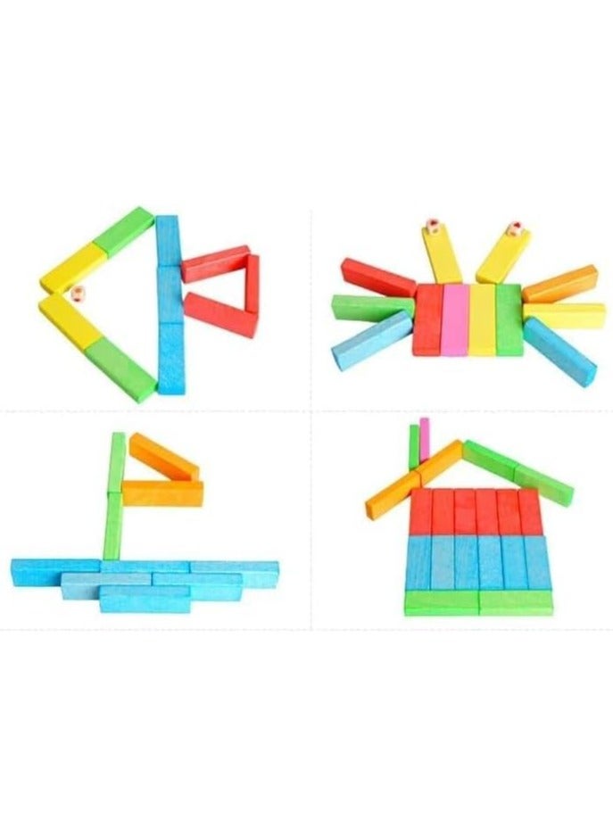 Rainbow Wooden Stacking Tumbling Tower Dice, be used as Building Blocks or Tumbling Dominoes, Promotes Fine Motor Skills and Patience, Educational Family Fun Games, 48 Pieces- 27 x 8 cm - Image 5