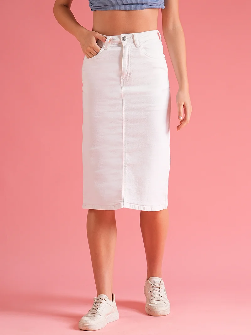 globus Globus Women White Back Slit Denim Pencil Skirt