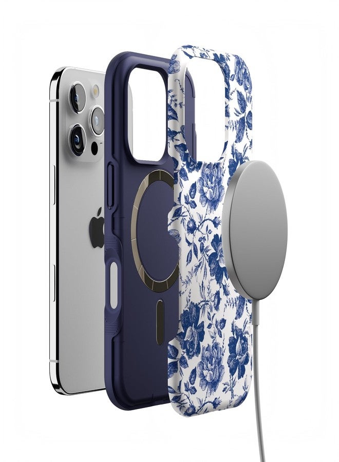 Casely iPhone 16 Pro Case | Rose to Fame | Blue & White Rose Floral | Bold Protective Case Design | Compatible with MagSafe - Image 4