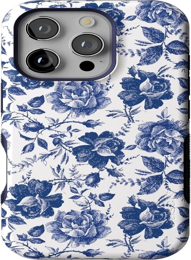 Casely iPhone 16 Pro Case | Rose to Fame | Blue & White Rose Floral | Bold Protective Case Design | Compatible with MagSafe - Image 1