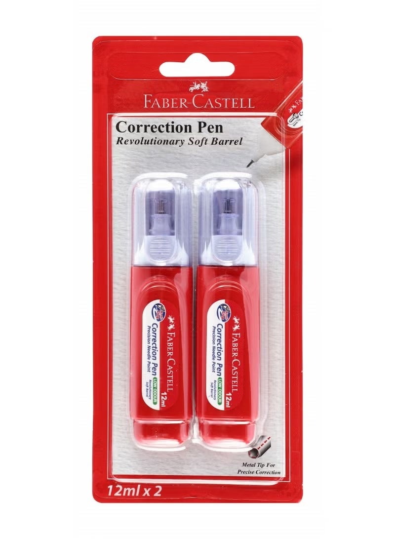 Faber-Castell Correction Pen 12ml (Pack of 2), Soft Barrel, Metal Tip for Precise Correction
