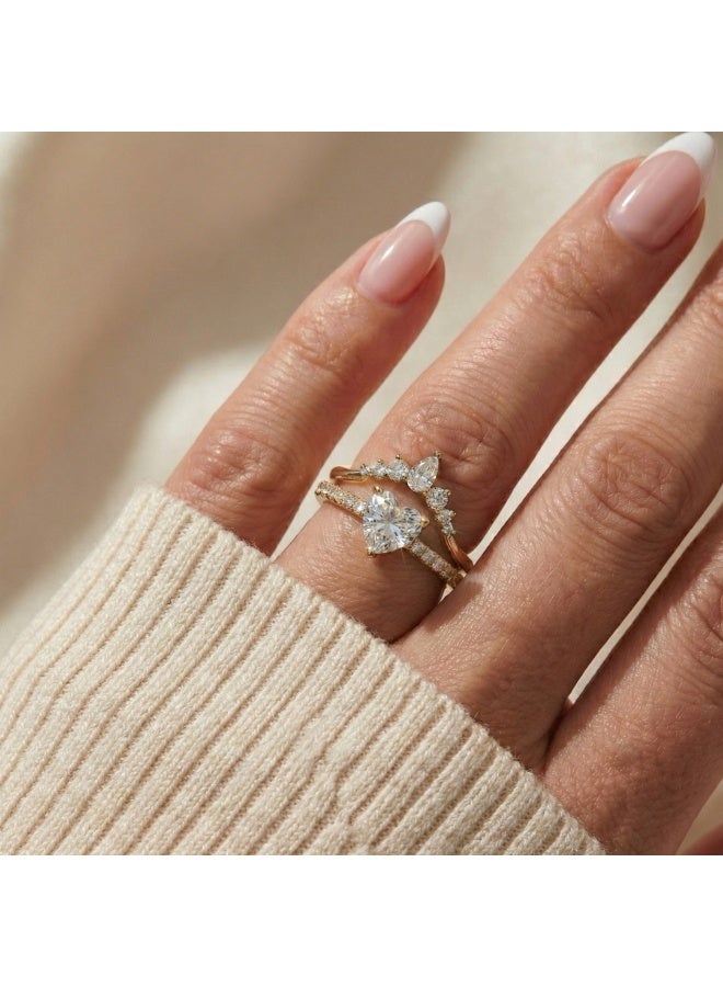 LAVEEN JEWELLERY Heart Solitaire & Pavé Accent Ring Set – 925 Sterling Silver, 18K Gold Plated, Cubic Zirconia, Stackable Luxury Rings for Women with Jewelry Box - Image 4