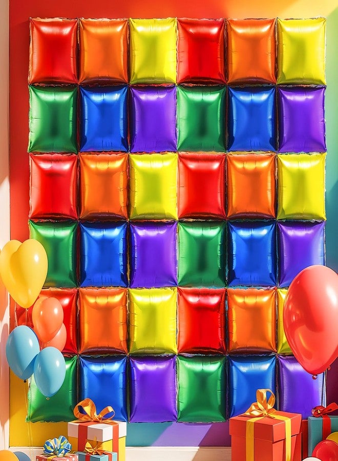 Charnoel 36 Pcs Rainbow Birthday Decorations Balloons Brick Square Foil Balloon Wall Backdrop Arch Kit Double Sided Metallic for Cartoon Video Game Party Supplies(Red Yellow Blue Green Orange Purple) - Image 1
