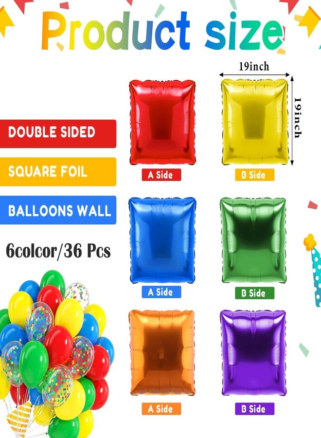 Charnoel 36 Pcs Rainbow Birthday Decorations Balloons Brick Square Foil Balloon Wall Backdrop Arch Kit Double Sided Metallic for Cartoon Video Game Party Supplies(Red Yellow Blue Green Orange Purple) - Image 3