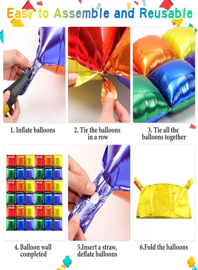 Charnoel 36 Pcs Rainbow Birthday Decorations Balloons Brick Square Foil Balloon Wall Backdrop Arch Kit Double Sided Metallic for Cartoon Video Game Party Supplies(Red Yellow Blue Green Orange Purple) - Image 2