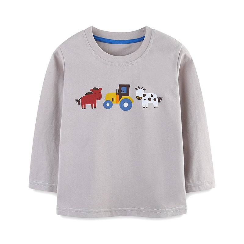 Autumn New Fashion Boys T-Shirt Style Round Neck Children'S Long Sleeve T Needle Cotton Animal Print Children'S Top - Image 1
