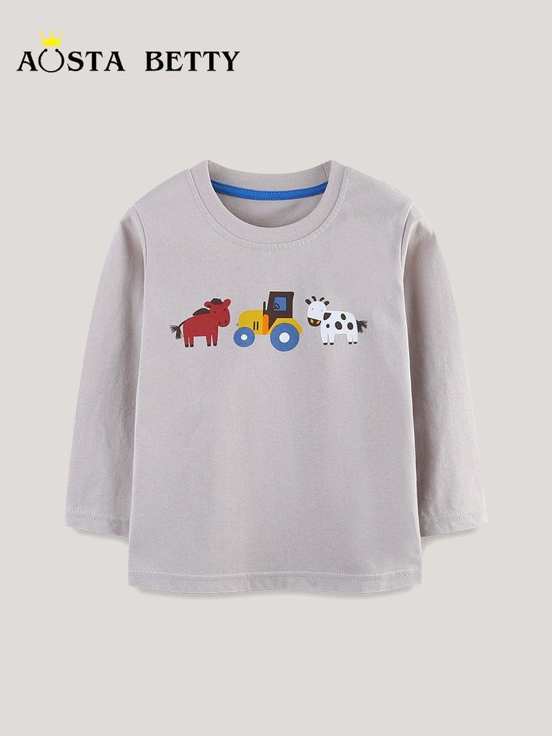 Autumn New Fashion Boys T-Shirt Style Round Neck Children'S Long Sleeve T Needle Cotton Animal Print Children'S Top - Image 2