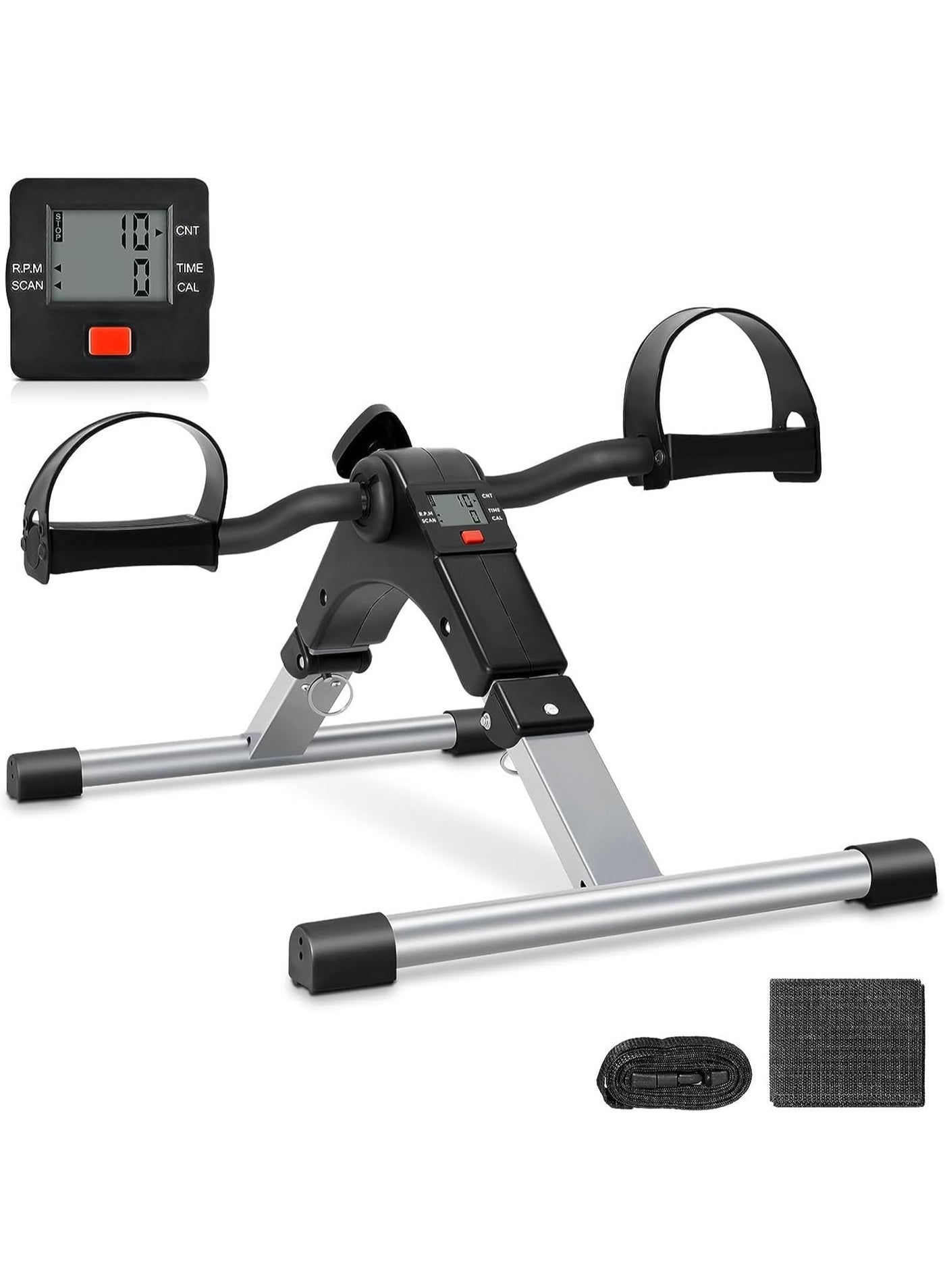 Folding Pedal Exerciser, Mini Under Desk Exercise Bike Foot Hand Cycle Portable, Arm and Leg Exercise Peddler Machine with Lcd Monitor