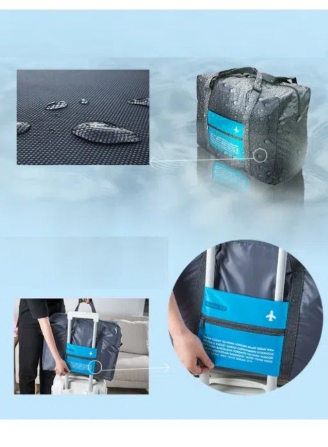 2PCS Waterproof Nylon Folding Travel Duffle Bag, Large Capacity Airplane Luggage (45*30*15cm,*Grey-Blue)  - Image 4