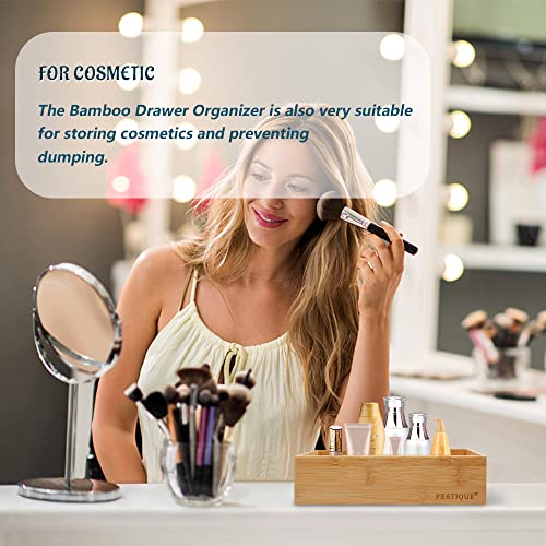 PRATIQUE Bamboo Drawer Organizer - Kitchen Utensil Organizer Silverware Tray Cutlery Holder，Office Desk Supplies and Accessories (12x5.9x2.6 inch) - Image 3