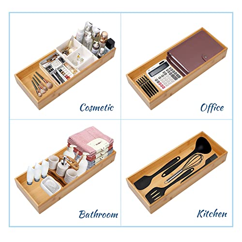 PRATIQUE Bamboo Drawer Organizer - Kitchen Utensil Organizer Silverware Tray Cutlery Holder，Office Desk Supplies and Accessories (12x5.9x2.6 inch) - Image 5