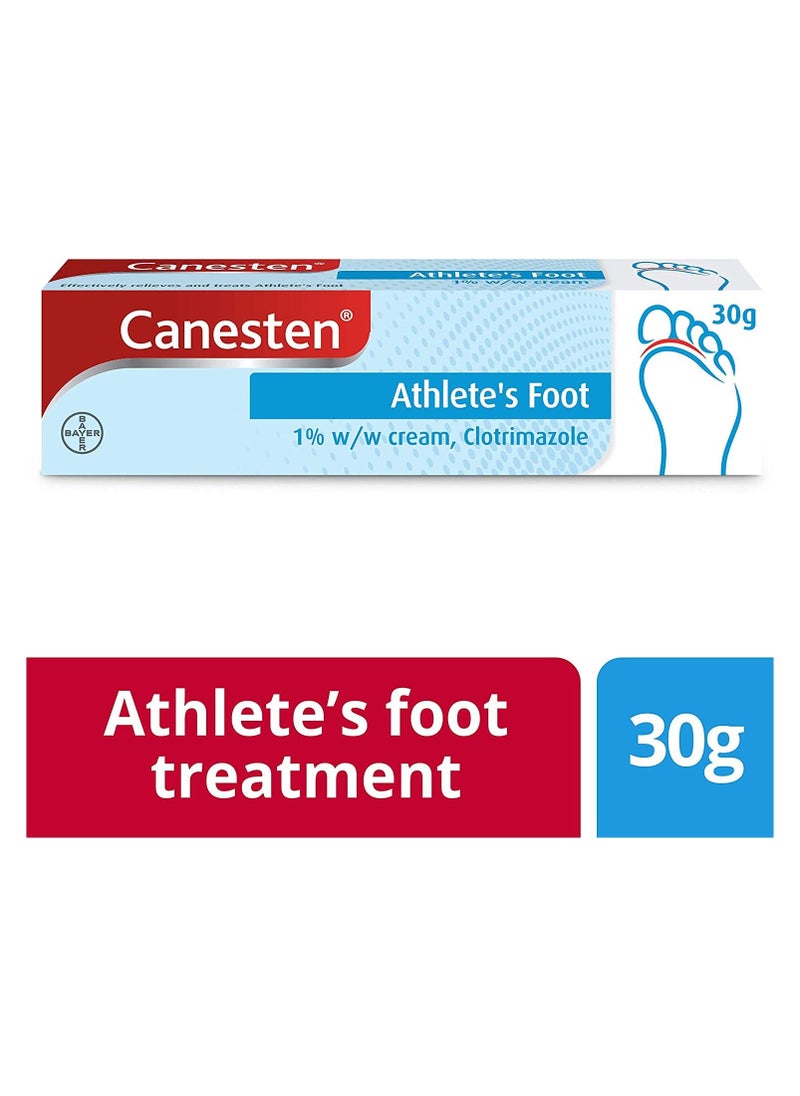 Canesten - Athletes Foot Cream, Dual Action, Clotrimazole, Antifungal, Antibacterial 30g - Image 1