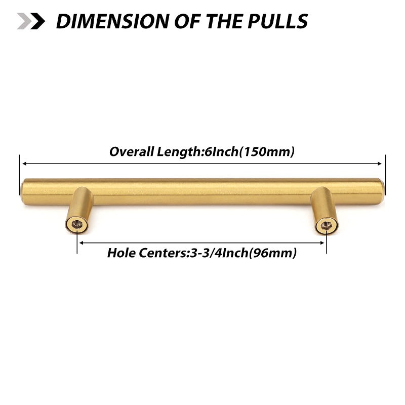 goldenwarm 5 pcs Brushed Brass Cabinet Handles 3-3/4in Gold Drawer Pulls Cupboard Bathroom Handles 96mm Hole Centers - LS201GD96 Kitchen Cabinet Hardware 6in Overall Length - Image 2